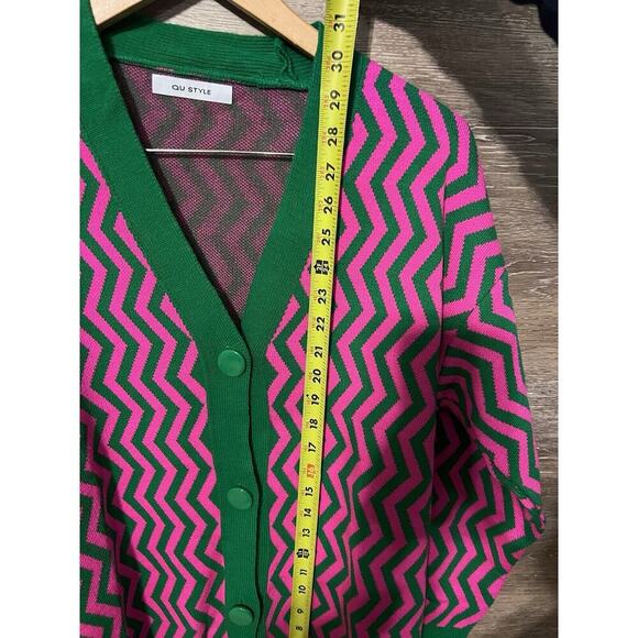 Qu Style Retro Funky Cardigan Sweater One Size Pink Green Contemporary Modern - Picture 4 of 7